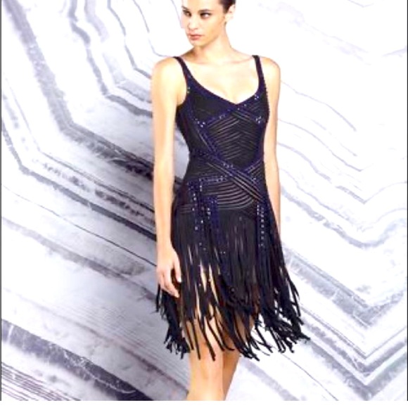 Herve Leger Dresses & Skirts - Herve Leger Black Fringe Dress Sz Lg